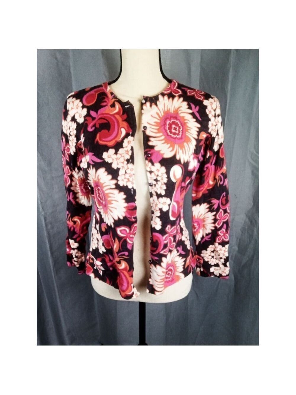 Women's Bamboo Traders Floral Cardigan M Brown Pink